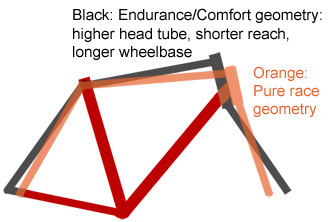 Enduarance frame geometry, racing bicycle